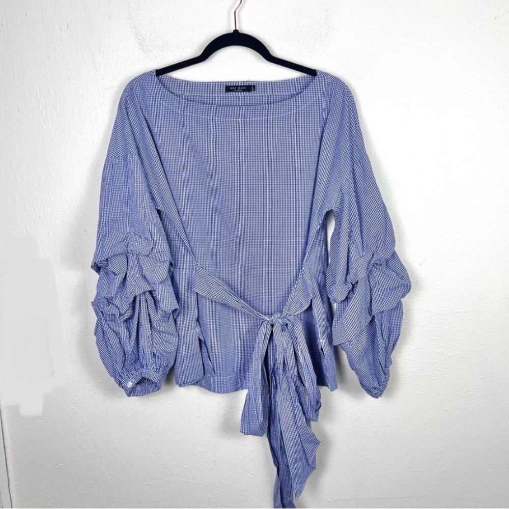 Max Jeans gingham check tie-waist blouse, size XS